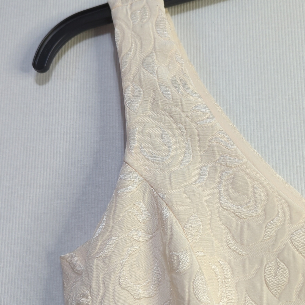 Cream Floral Jacquard V-Neck Fit & Flare‎ Cocktail Dress ID9596CH Mens Small 593 - Picture 3 of 8